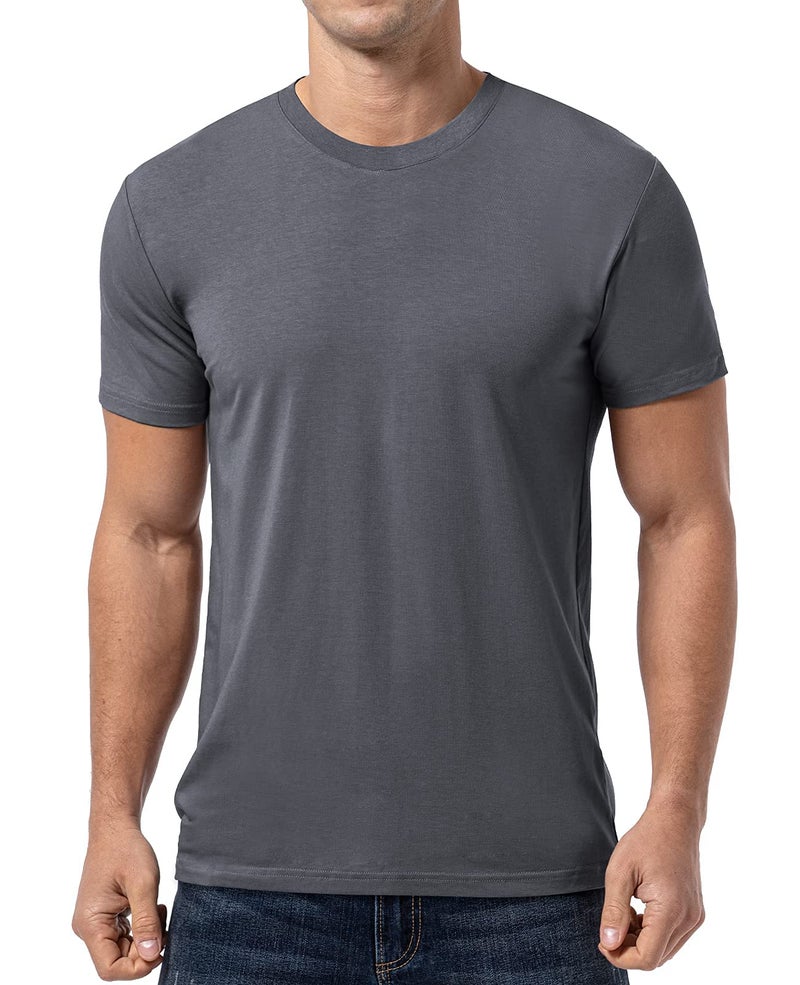 QUALFORT Men's Ultra Soft Cotton Blend T-Shirt Classic Fit Lightweight Cooling Short Sleeve Casual Basic Shirt Dark Grey Medium - Image 1